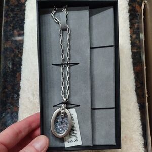 Guess Silver Necklace with Watch Pendant, Nib